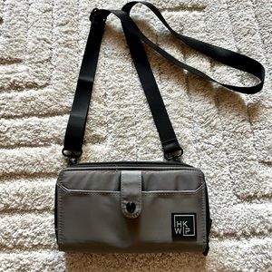 Grey convertible crossbody or belt bag with RFID
